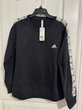 adidas Black Crewneck with White Logo Stripe